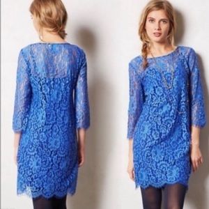 Anthropology HD In Paris Lace Shift Dress, Electric Blue, Small